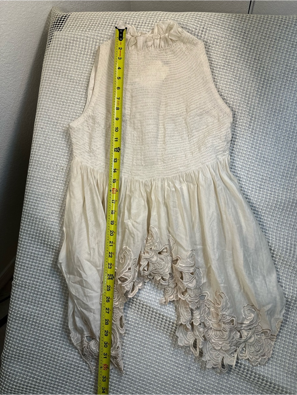 Chandrima Ivory Smocked Cutwork Top Handkerchief Hem Medium NEW NWT - Picture 4 of 8